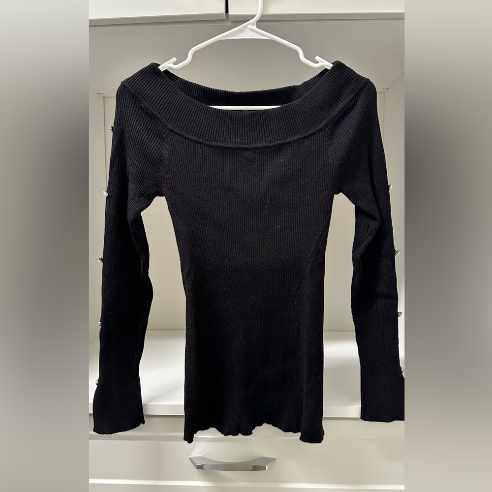 White House Black Market Off-the-Shoulder Black Sweater With Sequins